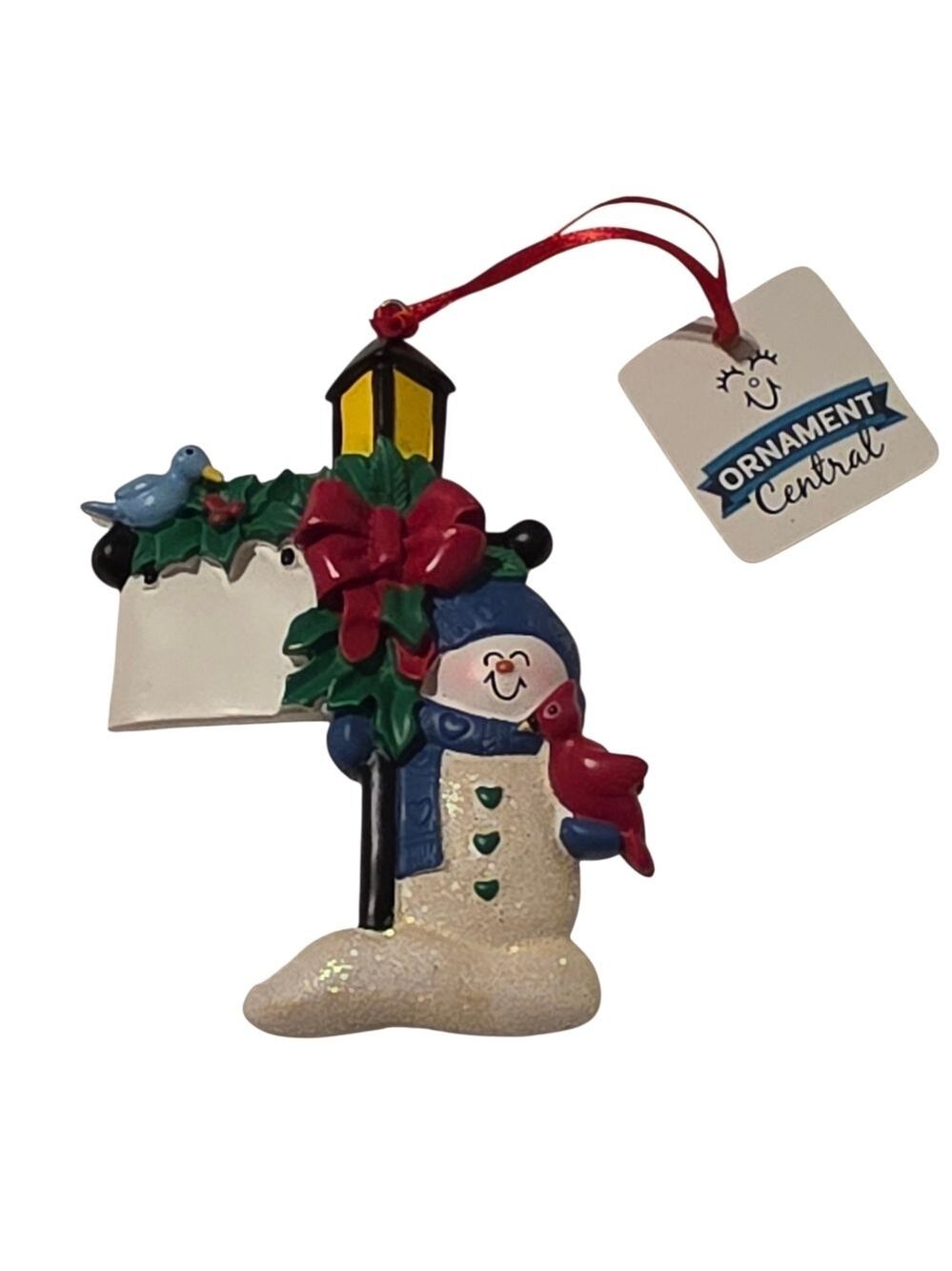 Snowman Holiday Ornament - Multicolor Lamp Post Cardinal Bird